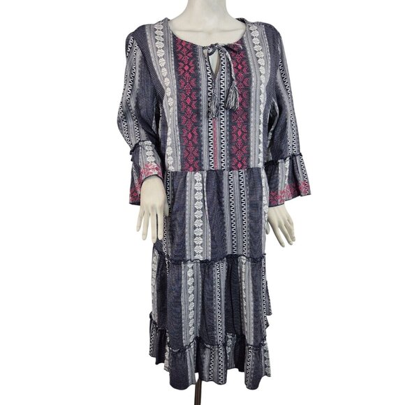 John Mark Dresses & Skirts - John Mark Women's Dress Size L Floral Embroidered Blue White Pink Stripe (29)